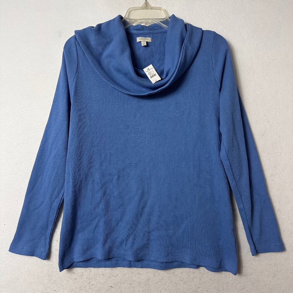 Talbots‎ shirt sz S Cowl Neck Pullover Waffle Knit blue womens NWT